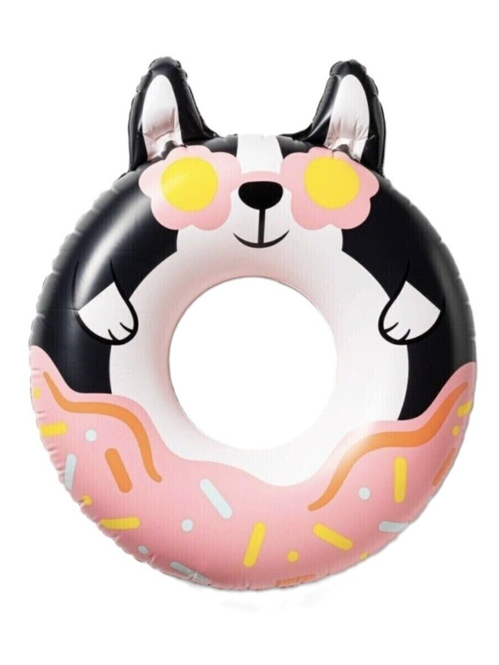Sun Squad Boxer Puppy & Donut Design 46" x 41" Inflatable Tube Ring Pool Float - Picture 2 of 6